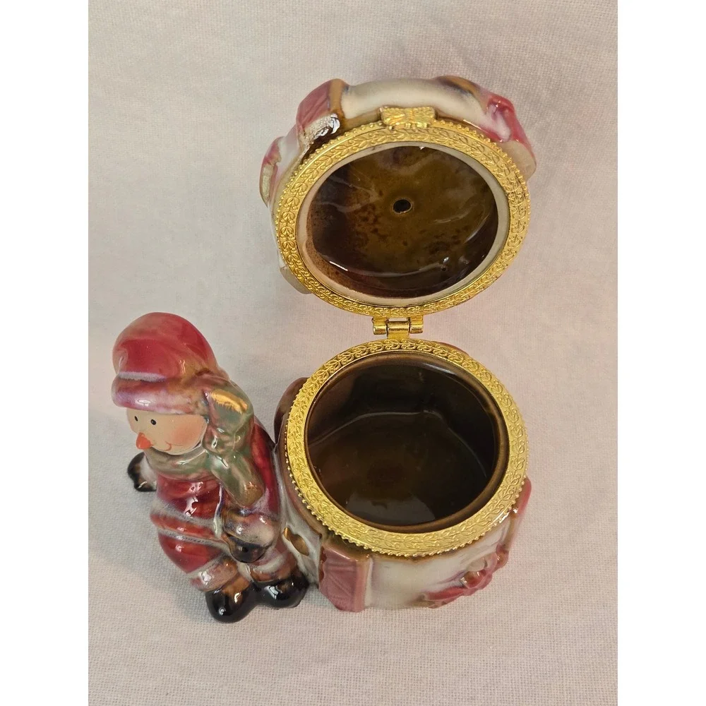 1983 Kirklands Snowman Glazed Ceramic Trinket Box New Vintage